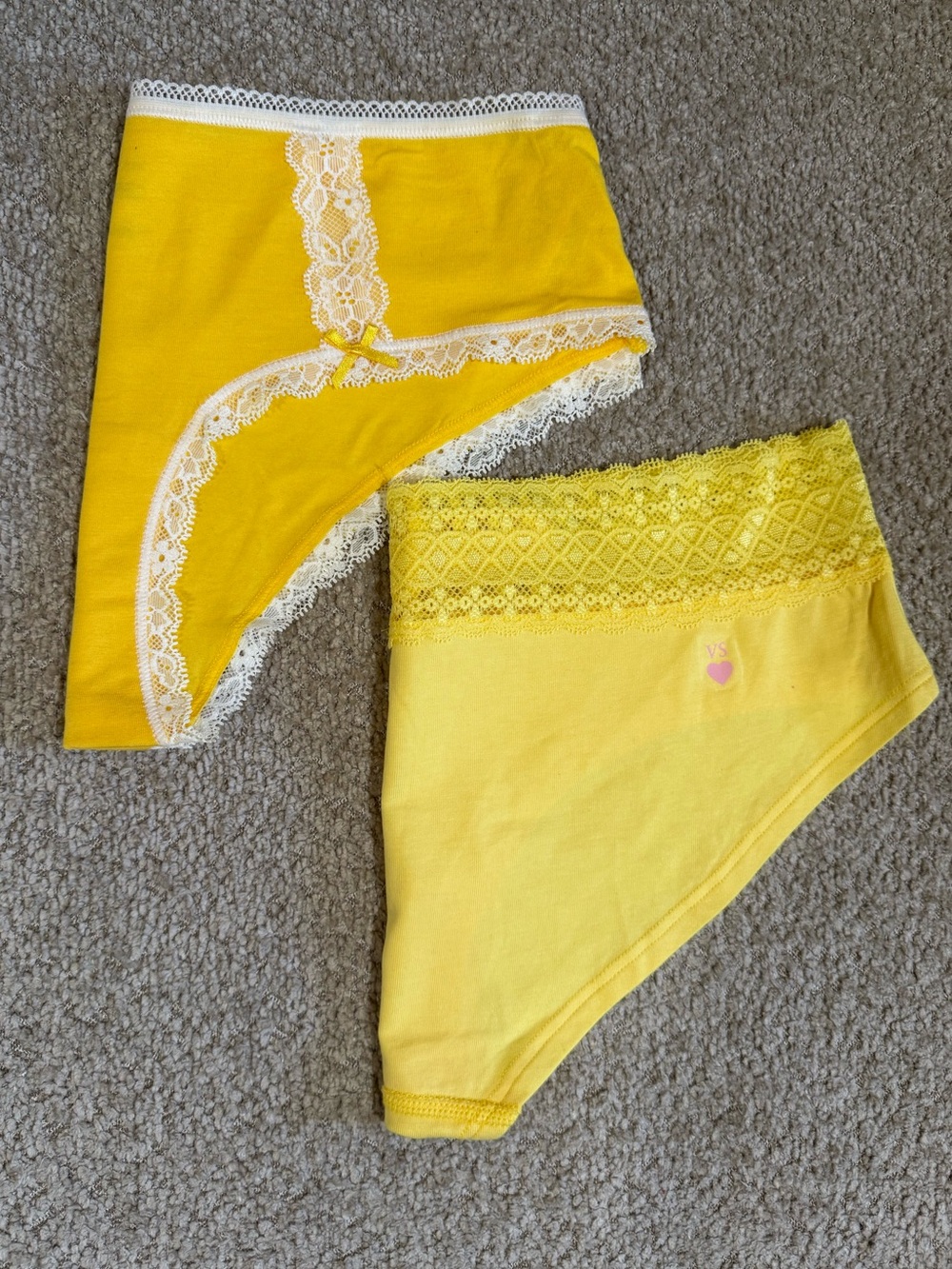 Yellow Lace Trim High-Waist Panty Pair